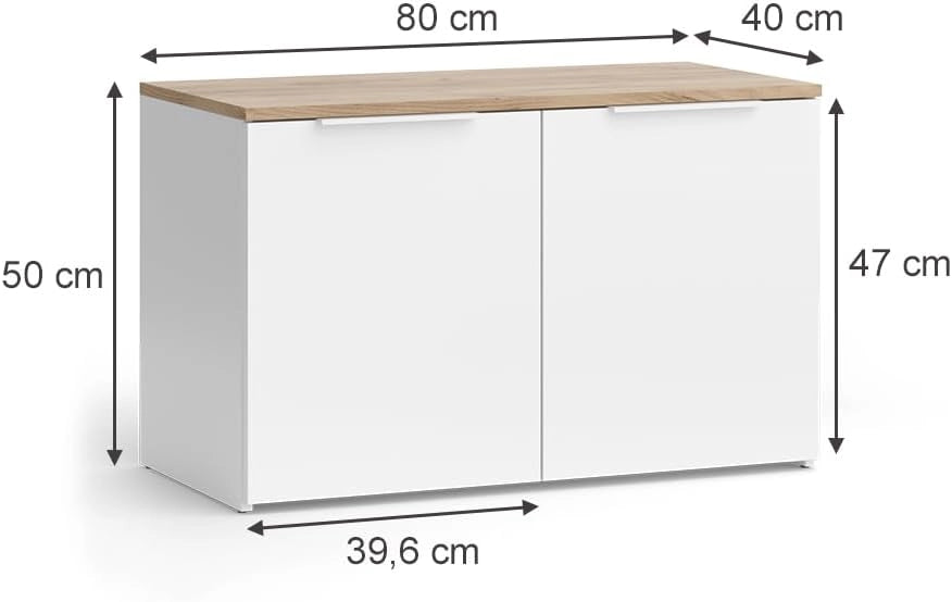 Credenza Wido, Bianco/Sonoma, 80 x 50 cm con 2 porte, adatto per riporre abiti e oggetti per la casa