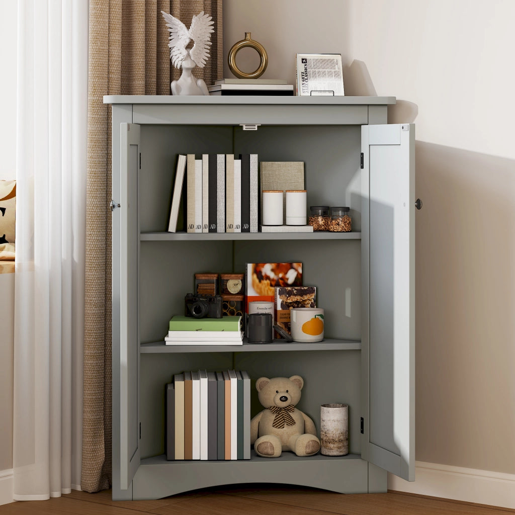 Mobile angolare con 2 ante e 3 vani; antiribaltamento - per bagno - 61.5×80 cm - grigio