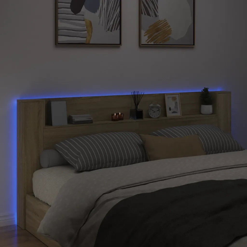 Testiera con Contenitore a LED Rovere Sonoma 220x16,5x103,5 cm
