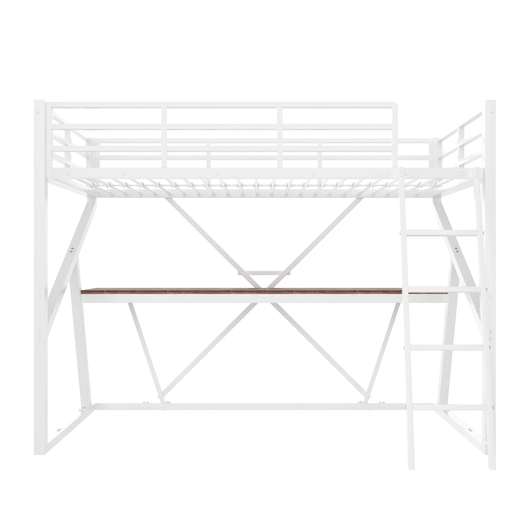Letto a castello bianco con funzione scrivania struttura in metallo 90x200 cm