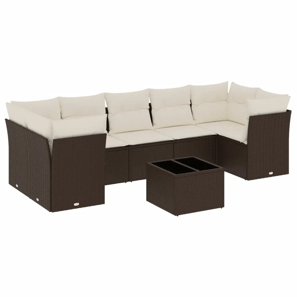 Set Divani da Giardino 8 pz con Cuscini Marrone in Polyrattan 3249132