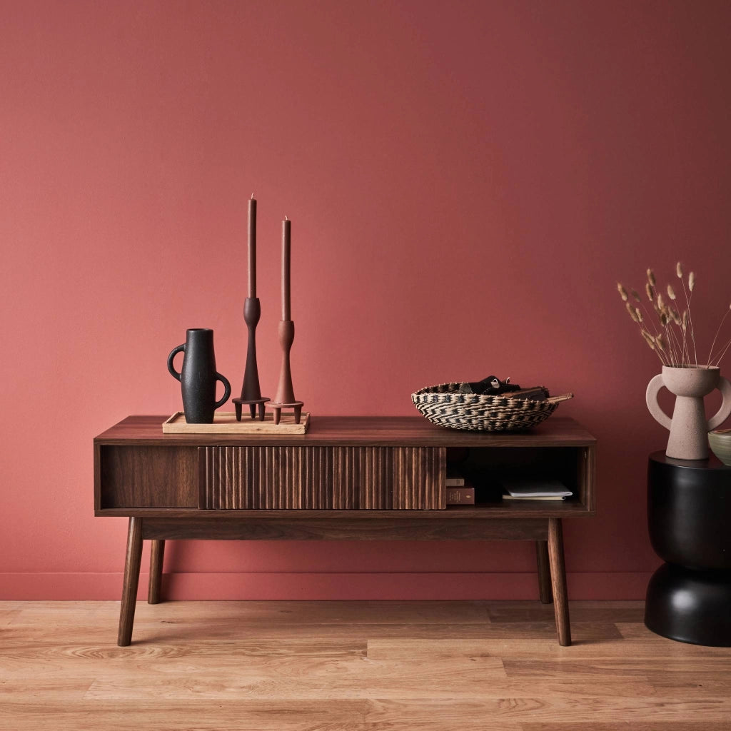 Mobile tv scandinavo a 2 ante effetto legno, 115cm, marrone scuro