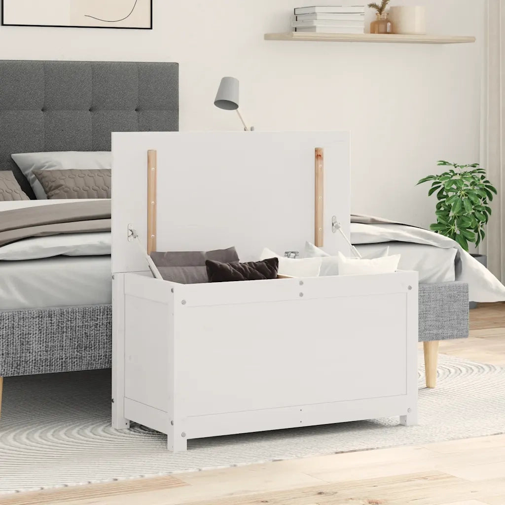 Contenitore Portaoggetti Bianco 80x40x45,5cm Massello di Pino 823535