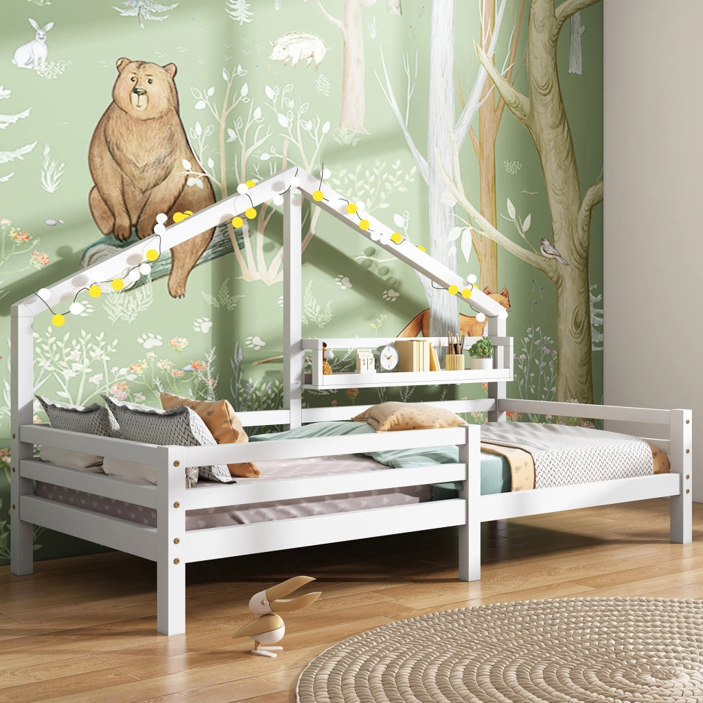 Letto a casa per bambini bianco con funzione di contenimento in pino 90x200 cm