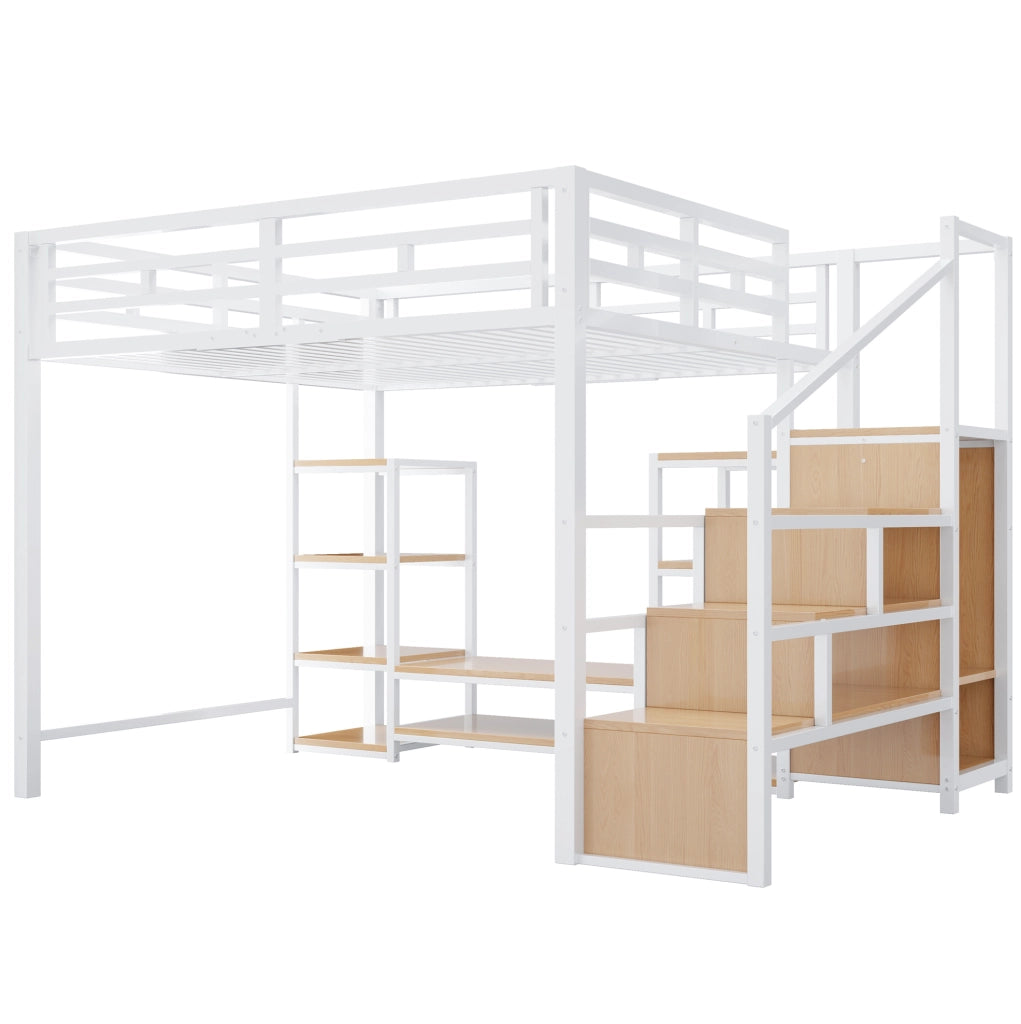 Letto a soppalco 140x200 cm bianco con supporto TV e presa