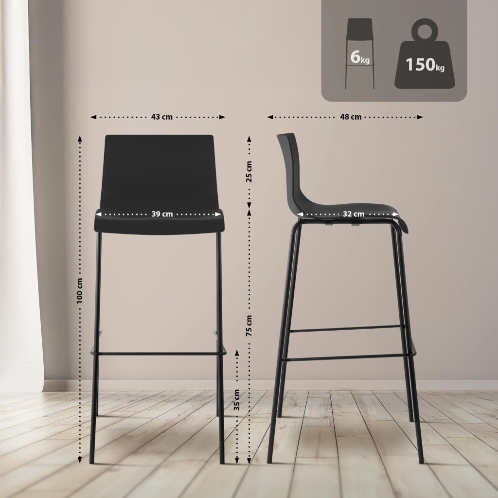 Set di 2 sgabelli da bar Hoover con struttura a 4 piedi in plastica nera 5