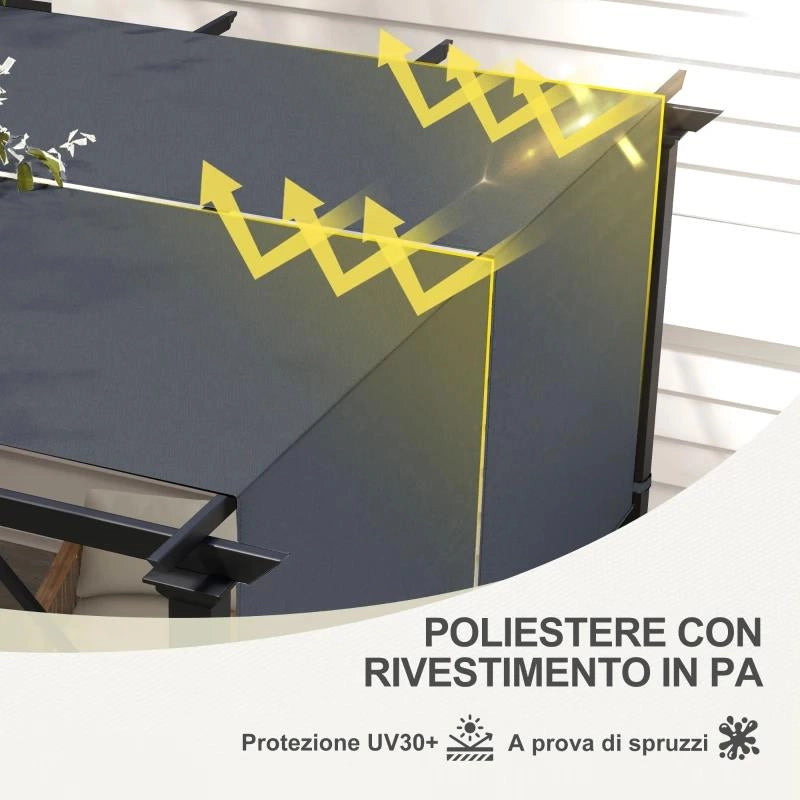 COPERTURA PER GAZEBO PERGOLA 3X3 M IN POLIESTERE CON TASCHE E CINGHIE, 488X122 CM, GRIGIO CARBONE