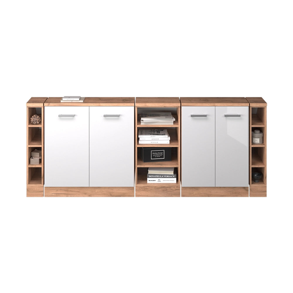 Set di mobili sottotetto Rion Bianco lucido/Rovere dorato 210 cm Set di 5 carcasse armadio profondità 60 cm Vicco