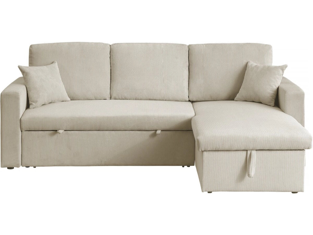 Divano letto angolare in velluto a coste "Alain" - 3 posti - Beige