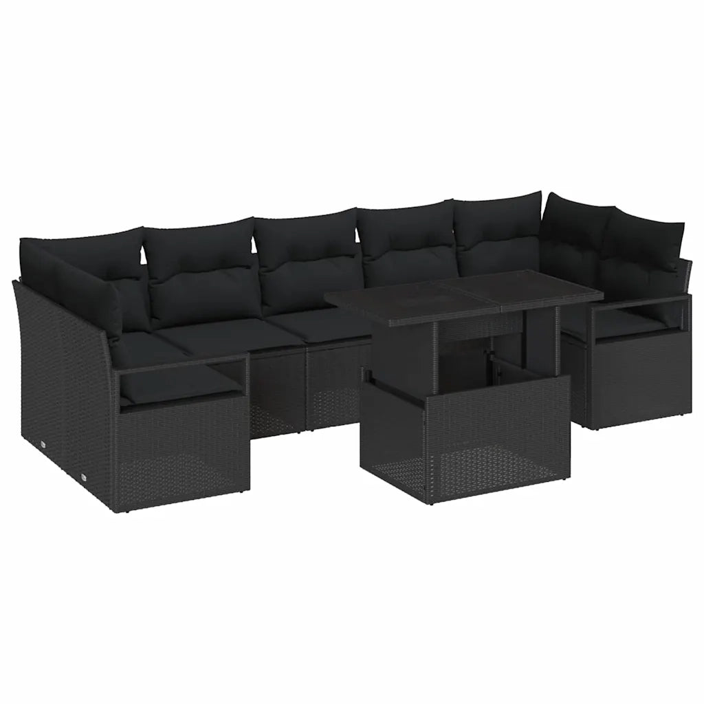 Set Divano da Giardino con cuscino 8 pcs Nero polyrattan 3348779
