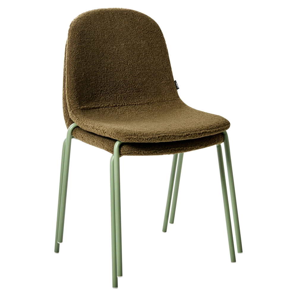 Set di 2 sedie da conferenza tappezzate in bouclé verde con gambe in ferro Impilabili Mobili da ufficio