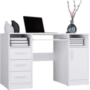 Scrivania delta bianco 120 cm 3 cassetti mobile con ripiani per ufficio camera e laptop