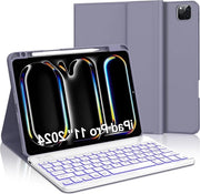 Tastiera per iPad Pro 11" 2024 (M4) - copertura con tastiera - rimovibile magnetico - illuminazione a 7 colori - Bluetooth - layout QWERTZ - iPad Pro 5a generazione - copertura con tastiera - iPad Pro 11 pollici - 2024.