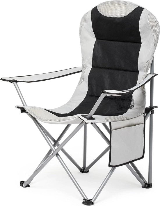 Le sedute da campeggio con schienale alto - sedie pieghevoli imbottite con contenitore per bibite e tasche laterali per giardino, pesca, picnic - fino a 120 kg - grigio chiaro