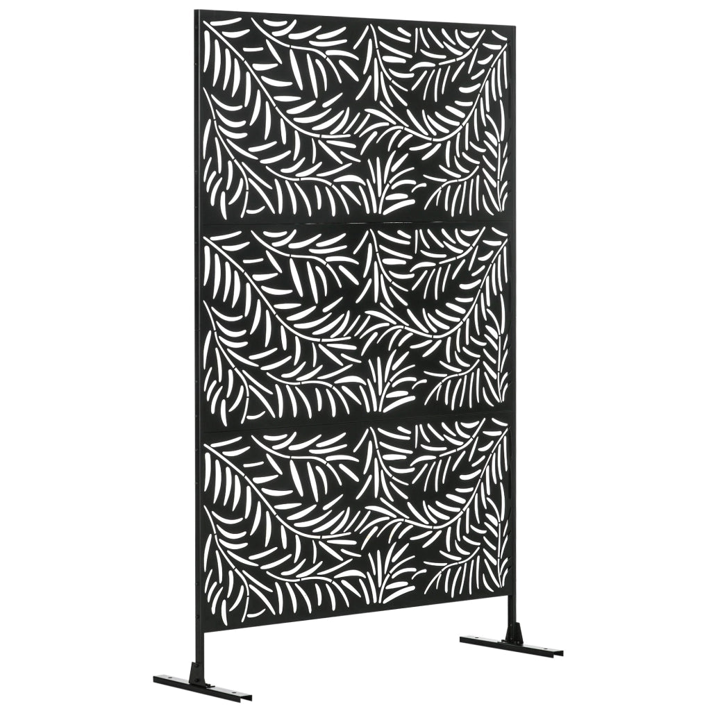 Paravento Separè da Esterno 122x45x198 cm con Motivi a Salice e 2 Piedini in Acciaio Nero