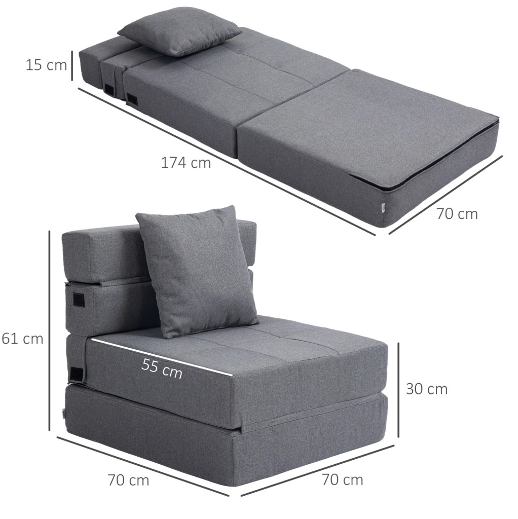 Poltrona letto pieghevole 2 in 1 grigio scuro 70x174 cm