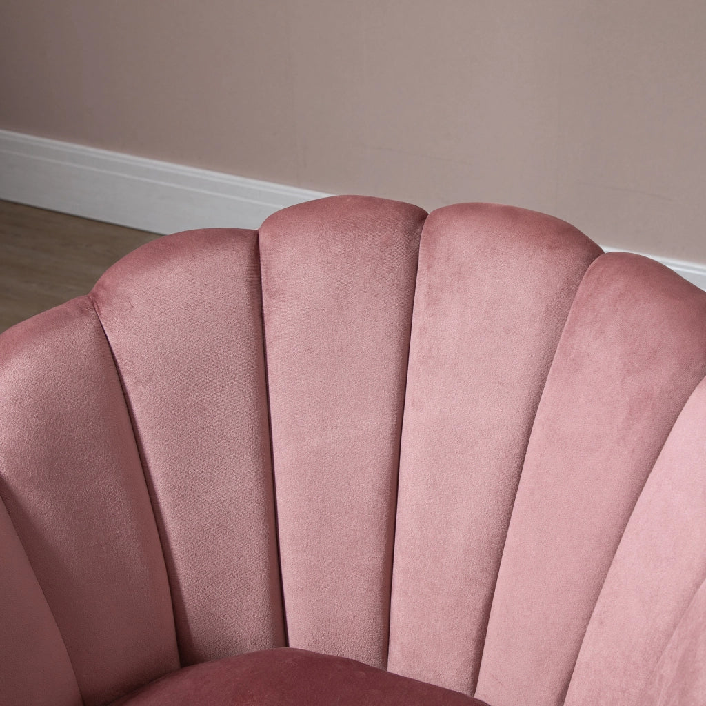 EasyComfort Poltrona Imbottita con Schienale a Conchiglia e Gambe in Legno, Poltrona in Velluto per Salotto e Camera, 66x66x78.5cm, Rosa