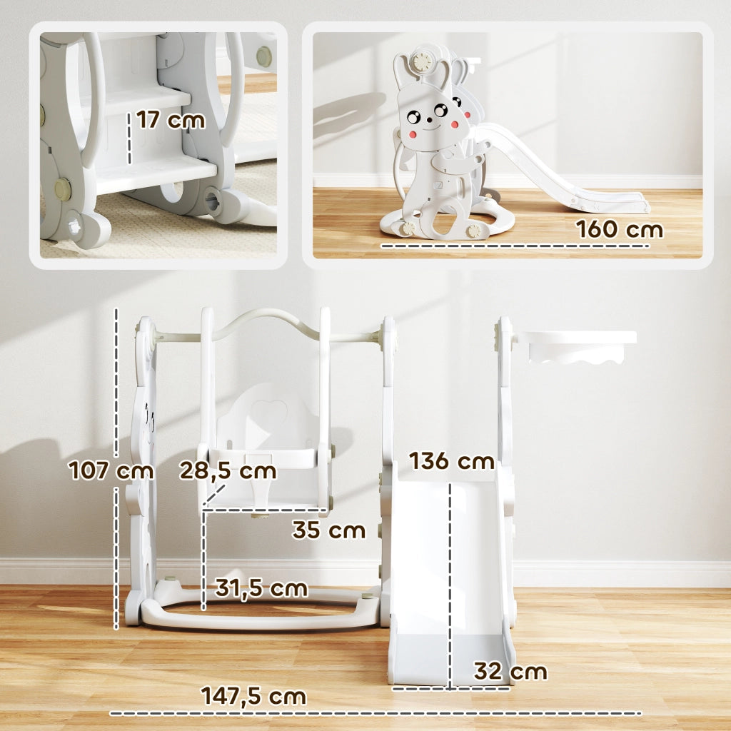 Set Gioco 4-in-1 Bambini ¨C Xylo ¨C Scivolo Altalena Arrampicata Canestro Grigio Coniglio
