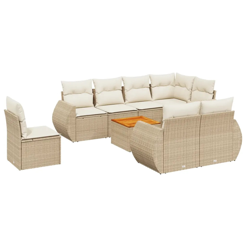 Set Divano da Giardino 9 pz con Cuscini Beige in Polyrattan 3225099