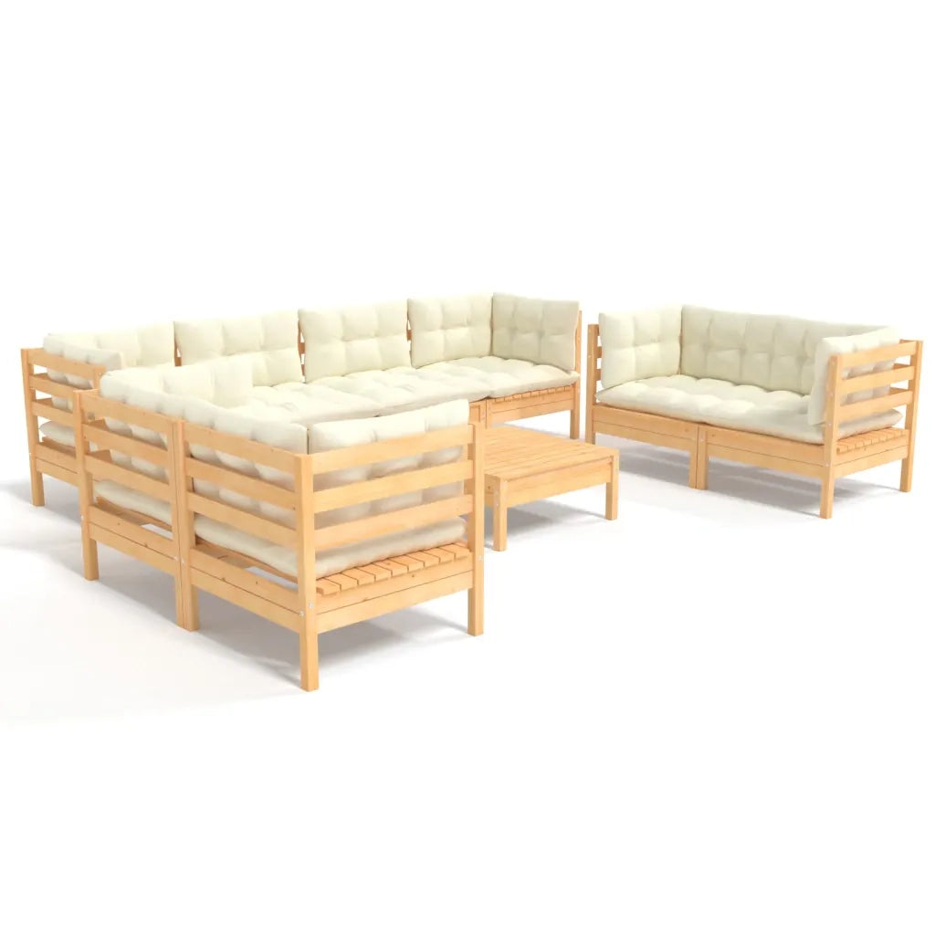 Set Divani da Giardino 9 pz con Cuscini Crema Massello di Pino cod mxl 41330