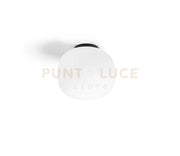 BOMBO PLAFONIERA SOFFITTO PICCOLA D.19CM  STRUTTURA NERA VETRO BIANCO ATTACCO E27
