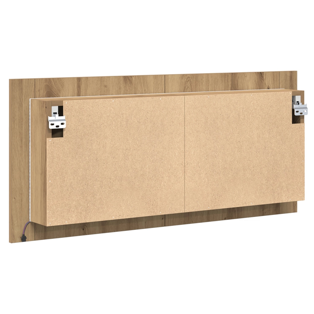 Mobiletto Specchiera LED Rovere Artisanale 100x12x45 cm Legno Ingegnerizzato