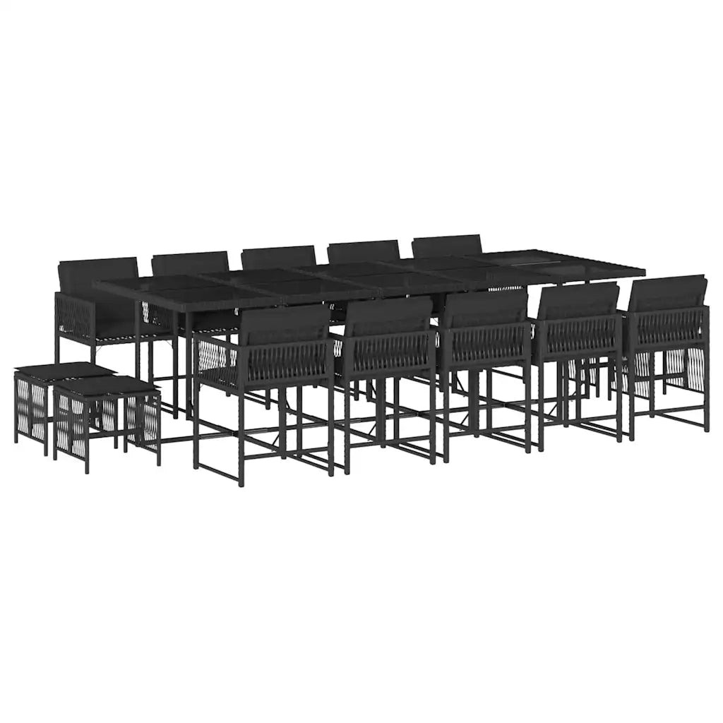 Set da Pranzo da Giardino 15 pz con Cuscini Nero in Polyrattan 3211531
