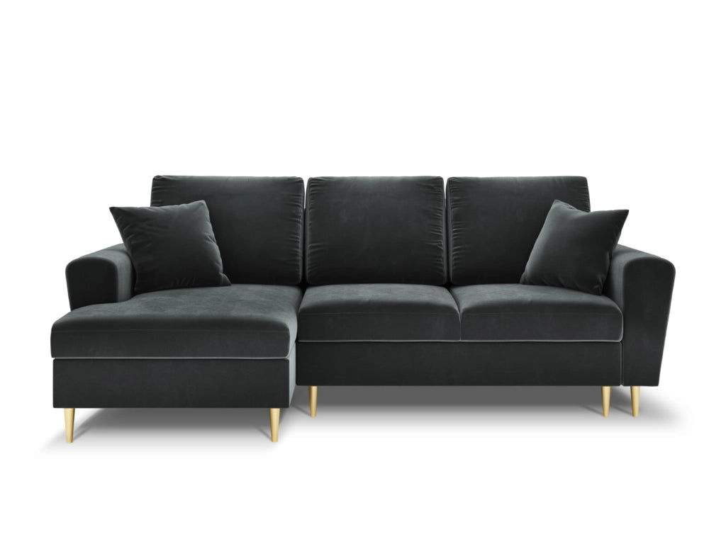 Cosmopolitan Design - Divano convertibile angolare sinistro con contenitore "Kyoto" 4 posti in velluto grigio scuro 