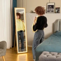 Grande specchio da terra, specchio da parete o da terra rettangolare, 40 x 160 cm con illuminazione a LED 3 colori, rovere