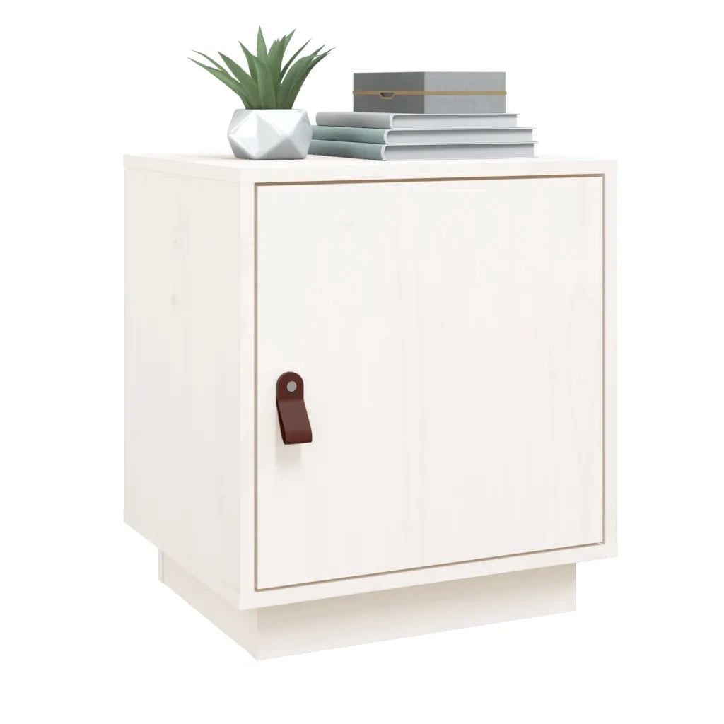 Comodino Bianco 40x34x45 cm in Legno Massello di Pino 818277