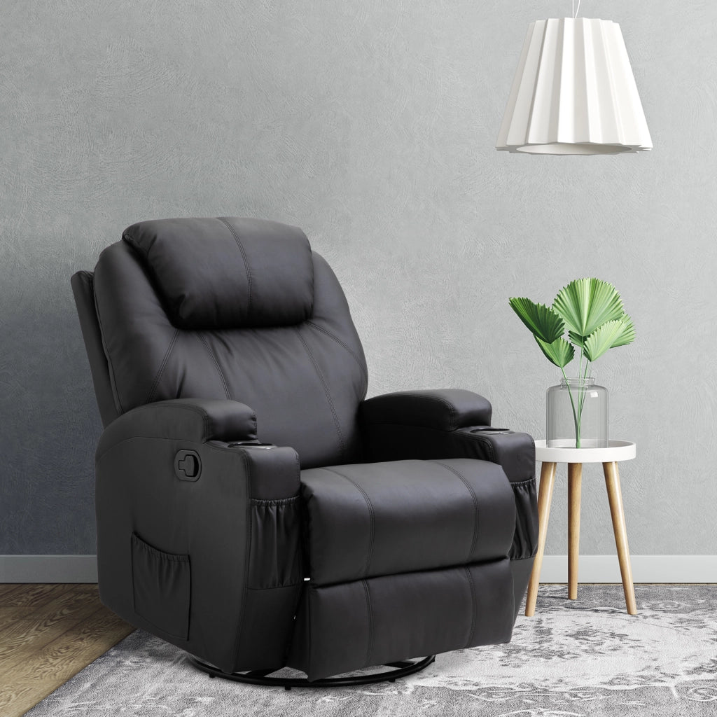 EasyComfort Poltrona Relax Massaggiante con 8 Punti, 5 Modalità e 2 Intensità, Reclinabile con Poggiapiedi e Girevole, 84x92x109cm, Nero