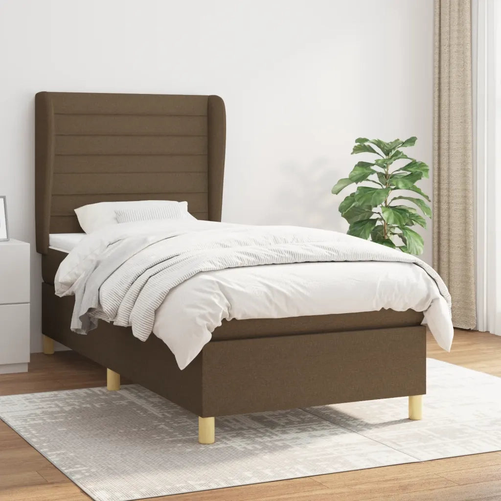 Giroletto a Molle con Materasso Marrone Scuro 100x200cm Tessuto 3128584
