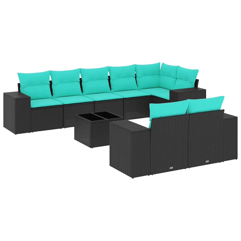 Set Divani da Giardino 9 pz con Cuscini Nero in Polyrattan 3222826