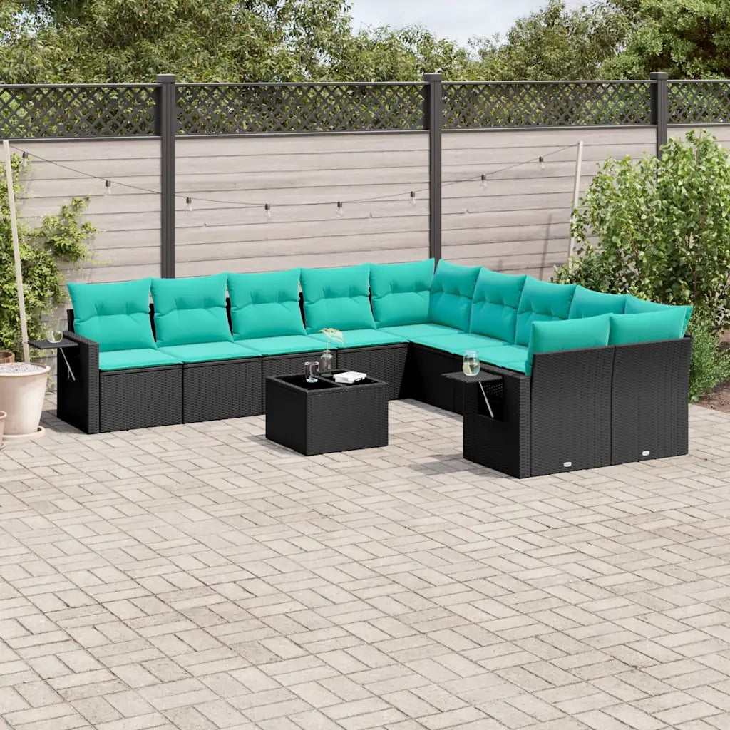 Set Divani da Giardino 11 pz con Cuscini Nero in Polyrattan 3220716