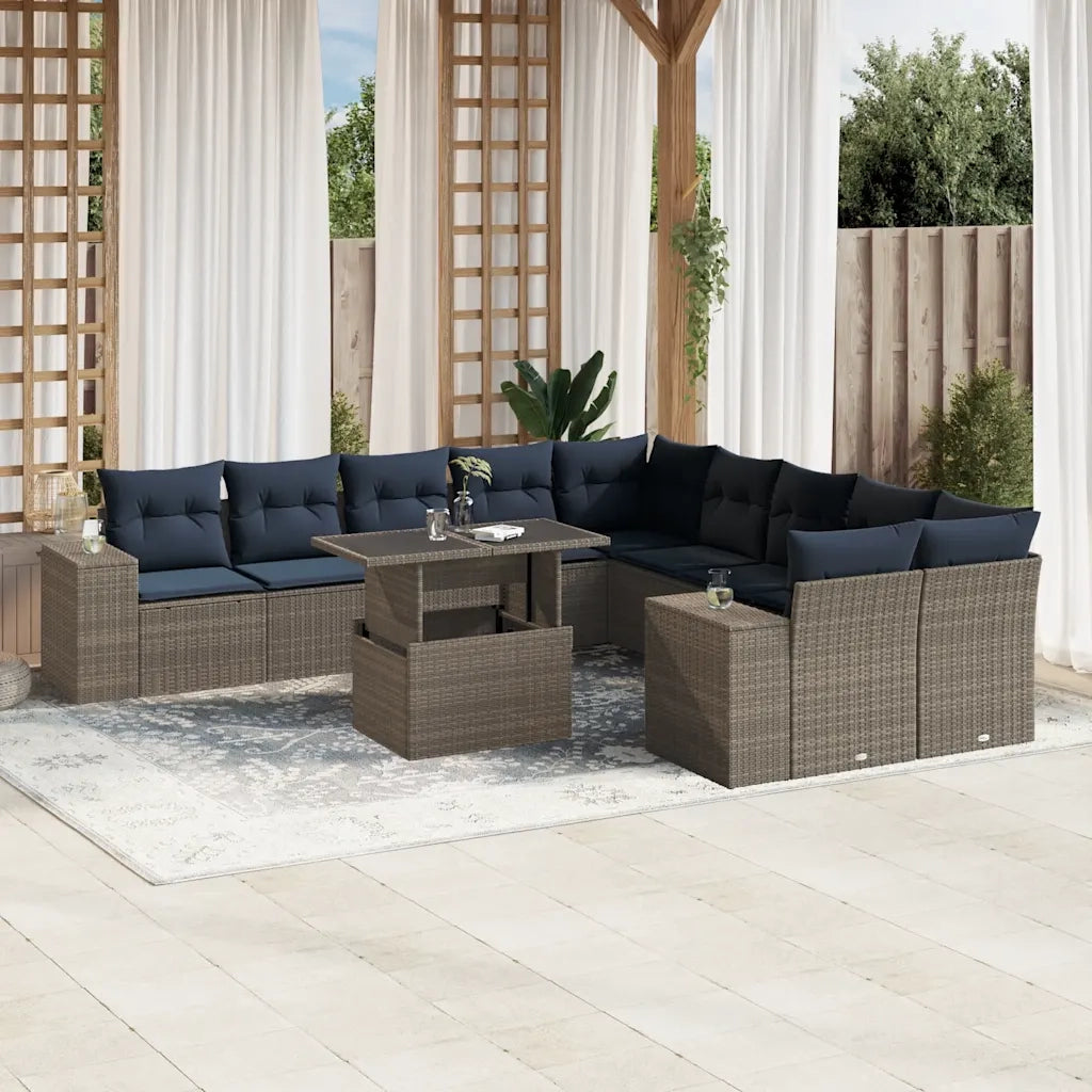 Set Divani da Giardino 11 pz con Cuscini Grigio in Polyrattan 3269431