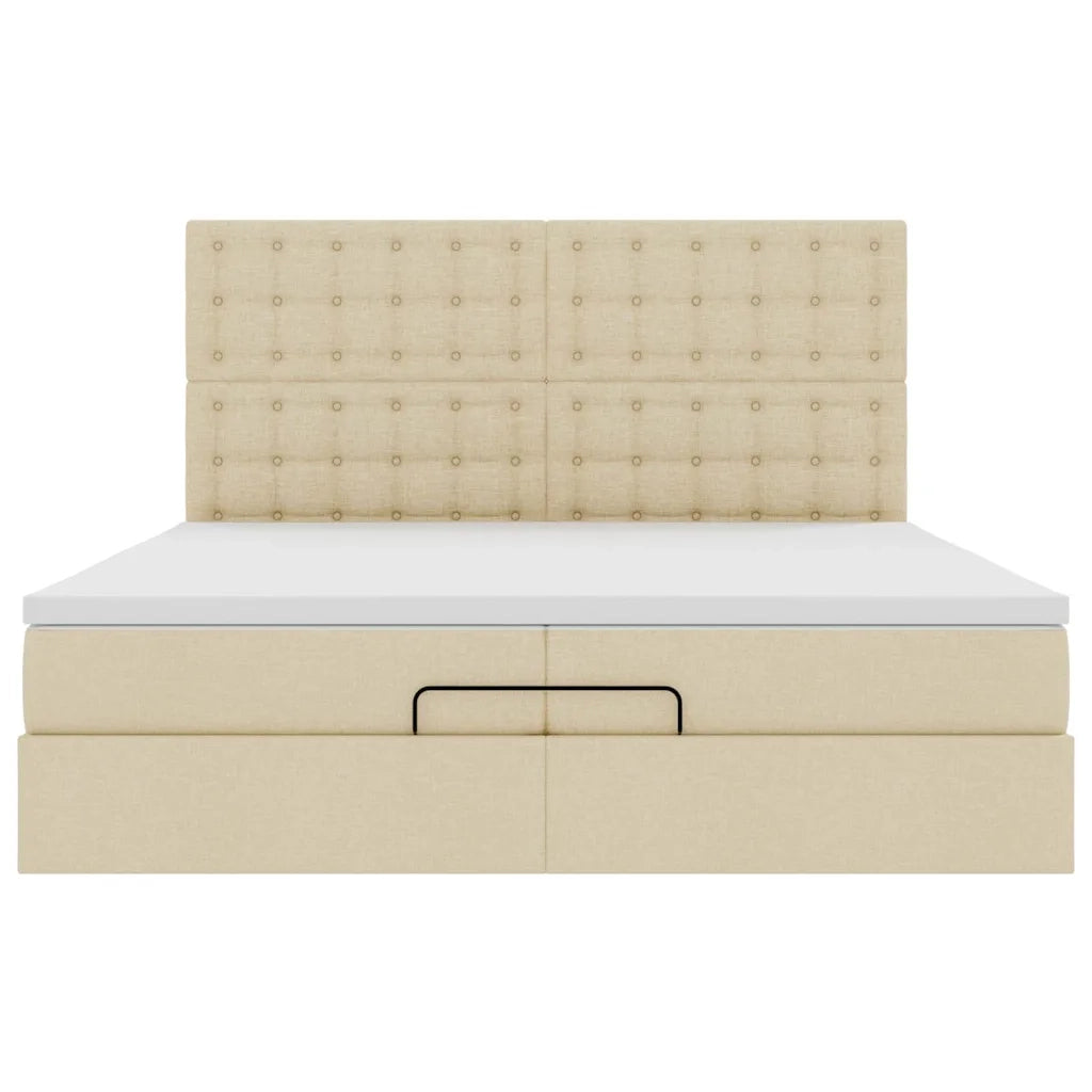 Struttura Letto Pouf con Materassi Crema 200x200 cm in Tessuto 3314202
