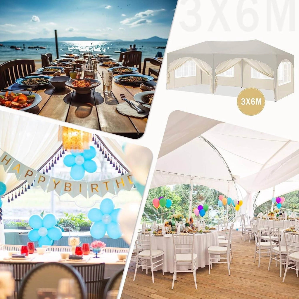 Gazebo pieghevole 3 x 6 m con pareti laterali beige