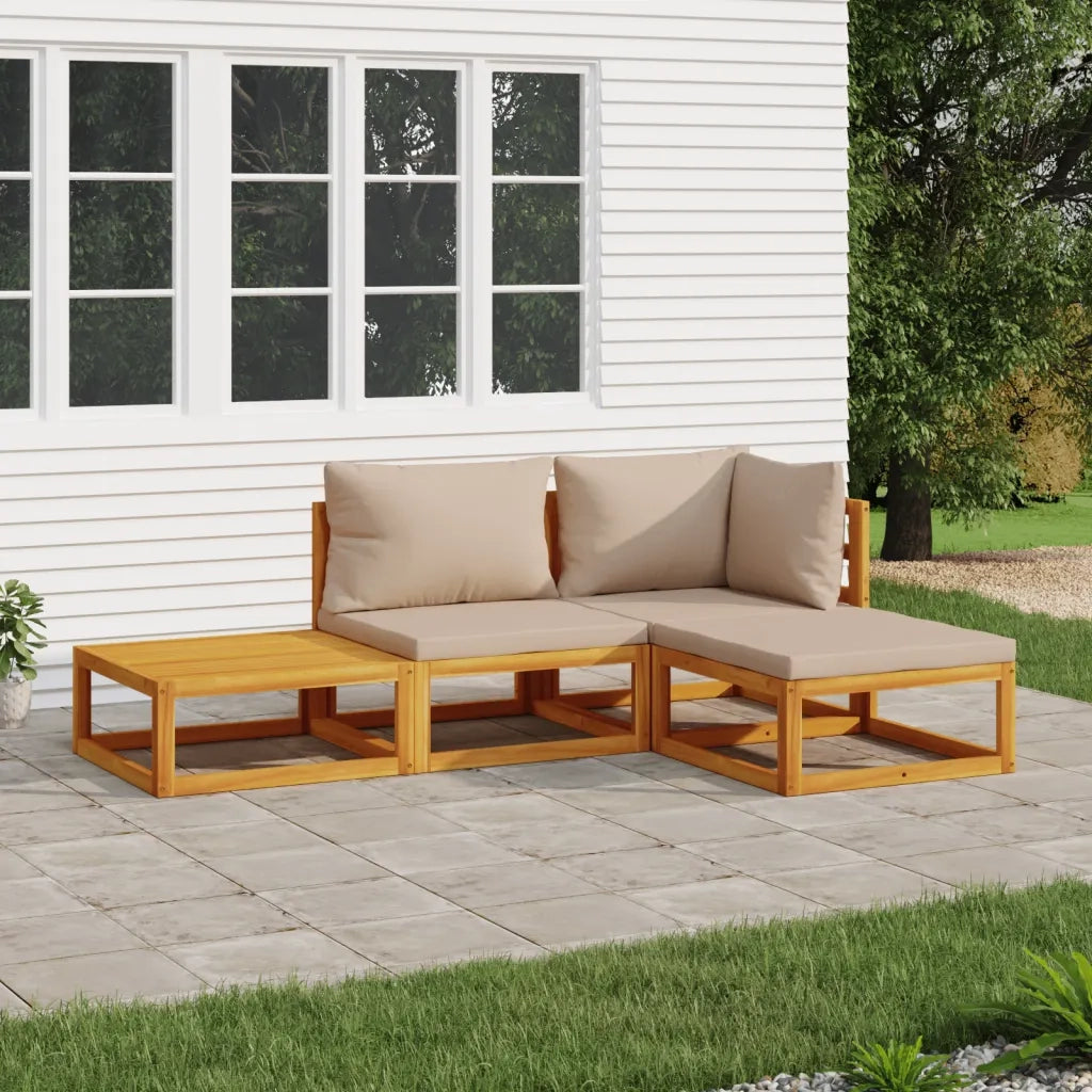 Set Salotto da Giardino 4pz con Cuscini Tortora Legno Massellocod mxl 77174