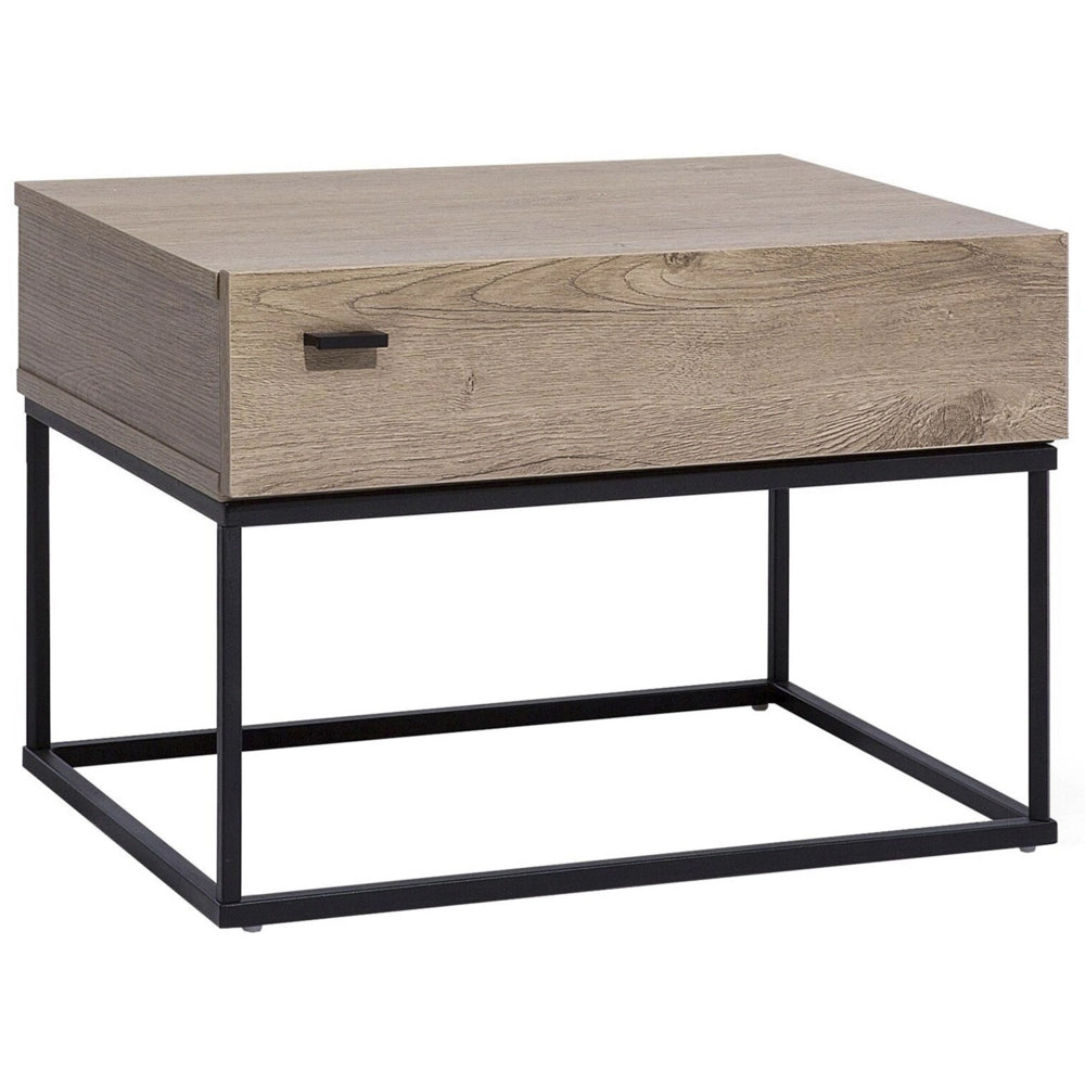 Comodino Cassettiera Legno Scuro Base in Metallo Nero Industrial