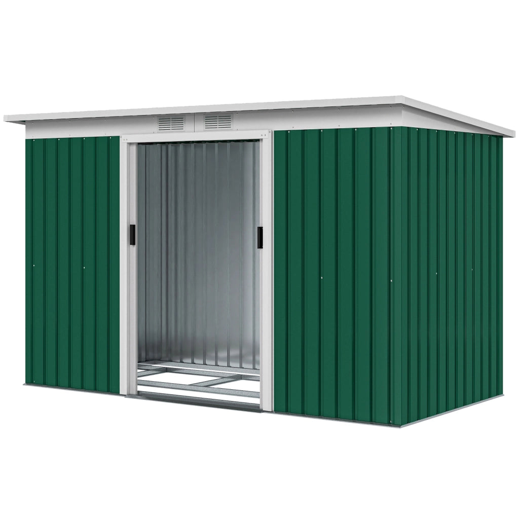 Casetta da giardino in metallo con tetto spiovente e porta scorrevole ¨C Minimal ¨C 280x130x172cm antracite verde scuro