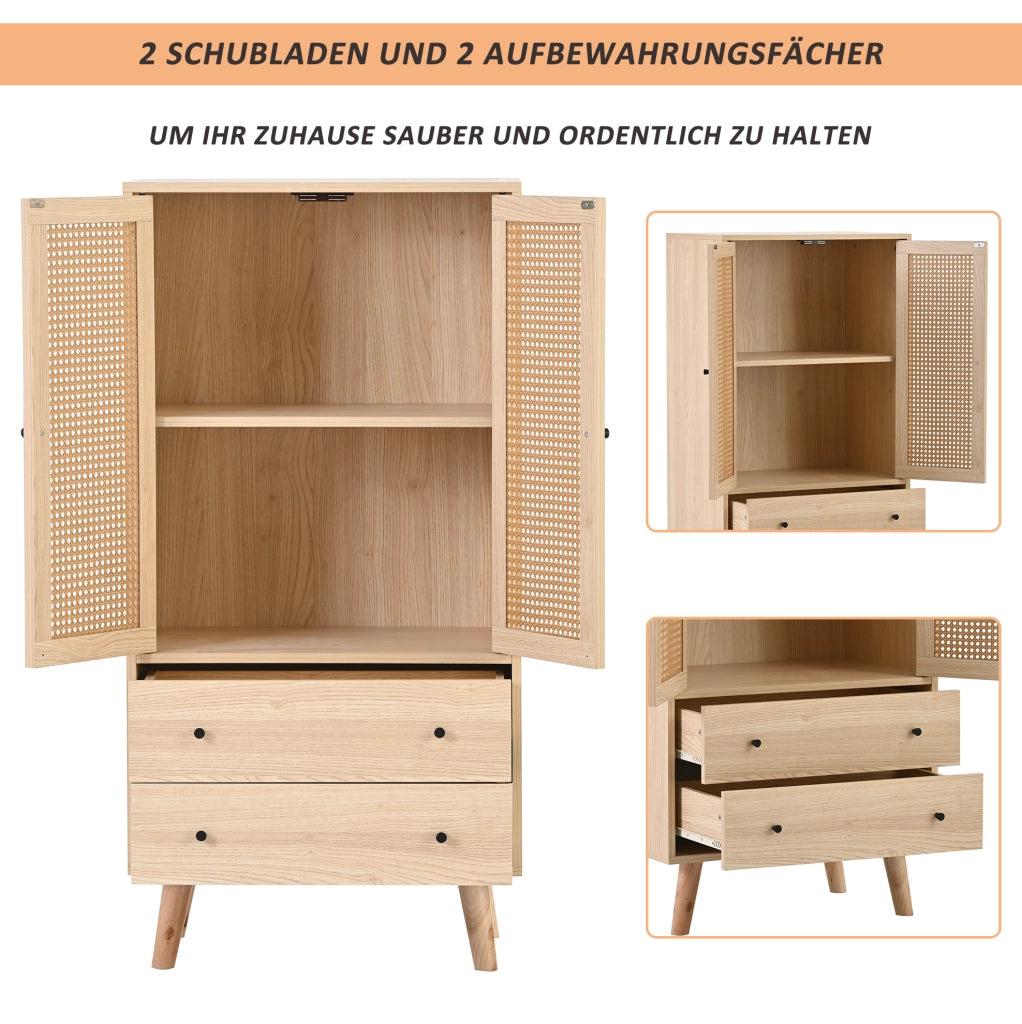 Credenza moderna 60x40x120 cm in truciolare color quercia con 2 ante e 2 cassetti