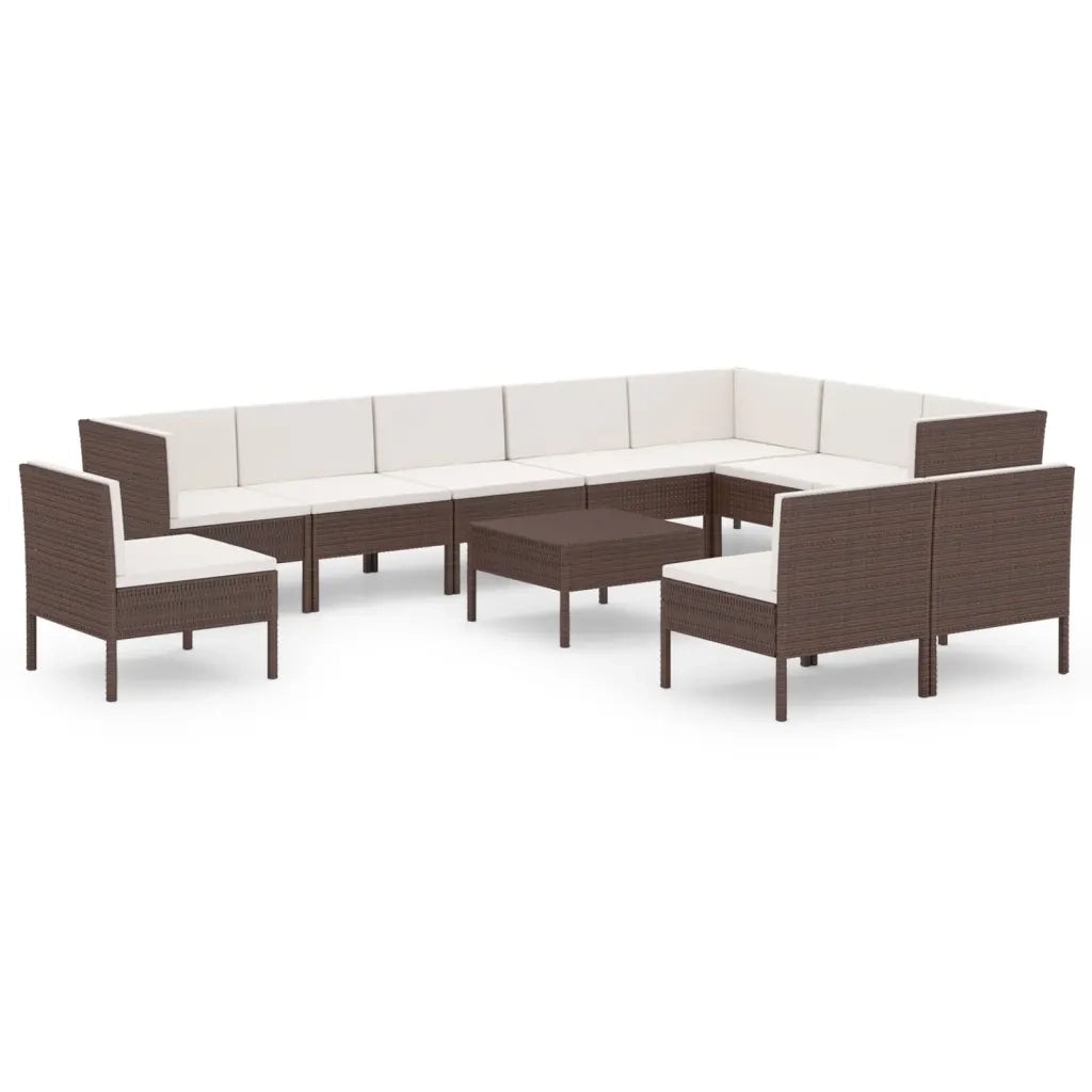 Set Divani da Giardino 11 pz con Cuscini in Polyrattan Marrone cod mxl 38389