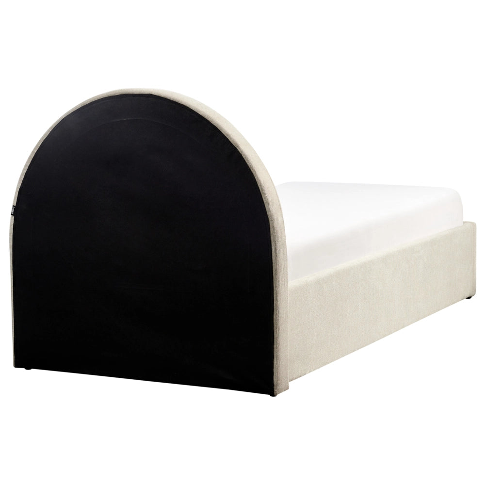 Letto singolo con testiera semicircolare in poliestere beige 90x200 cm base a doghe Testiera a Mezza Luna con contenitore