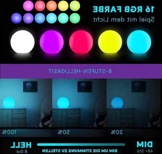 Lampada LED a sfere con telecomando per interni ed esterni - luce di atmosfera color cambiante - 16 colori RGB - regolabile - ricarica via USB - IP65 impermeabile all'acqua