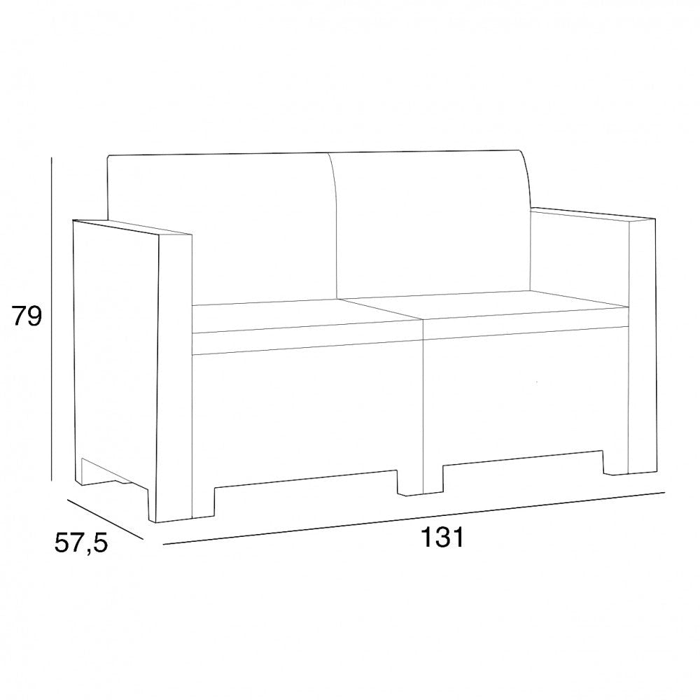 Set Salotto da Giardino Divano 2 Poltrone e Tavolino con Cuscini in Plastica Bianco