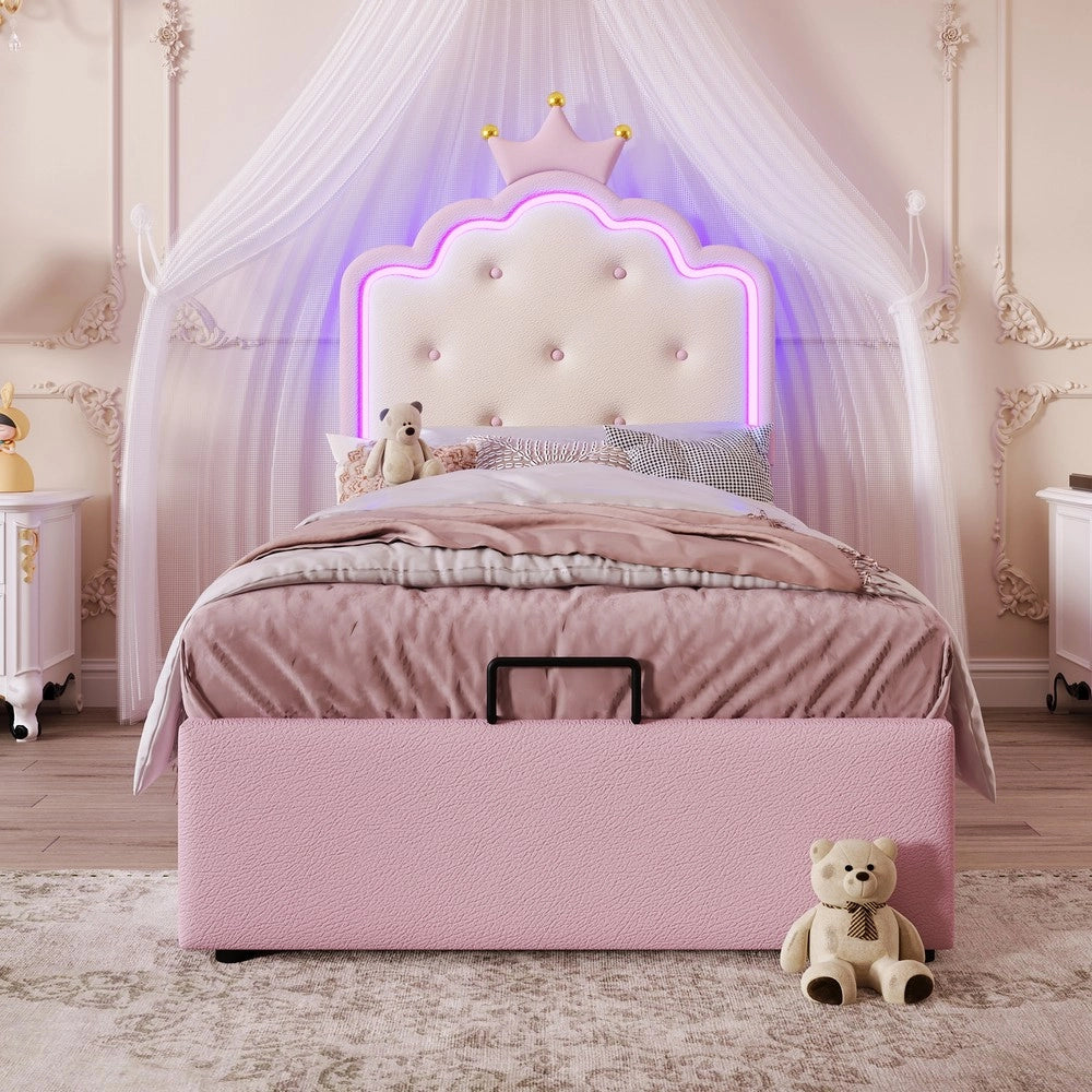 Letto Imbottito con Contenitore Idraulico ¨C MINIMAL ¨C Rosa, PU, 90x200