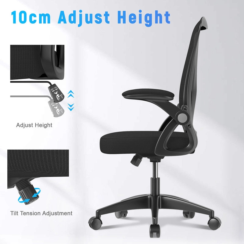 Sedia da ufficio ergonomica HAMLODY - con rotelle - Schienale regolabile con supporto lombare - Altezza regolabile - Nera