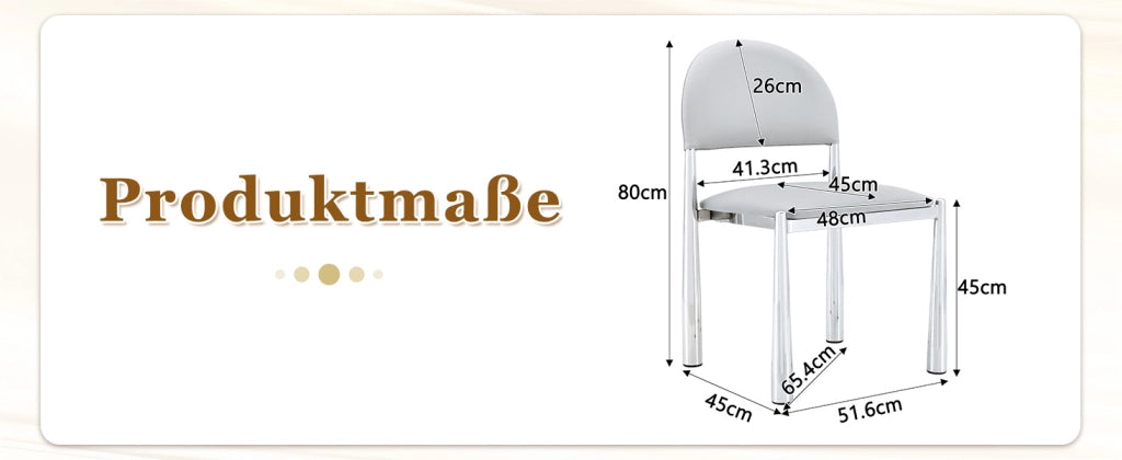 SEDIA da pranzo Set da 2 pezzi 80 cm in PU grigio chiaro con gambe in metallo