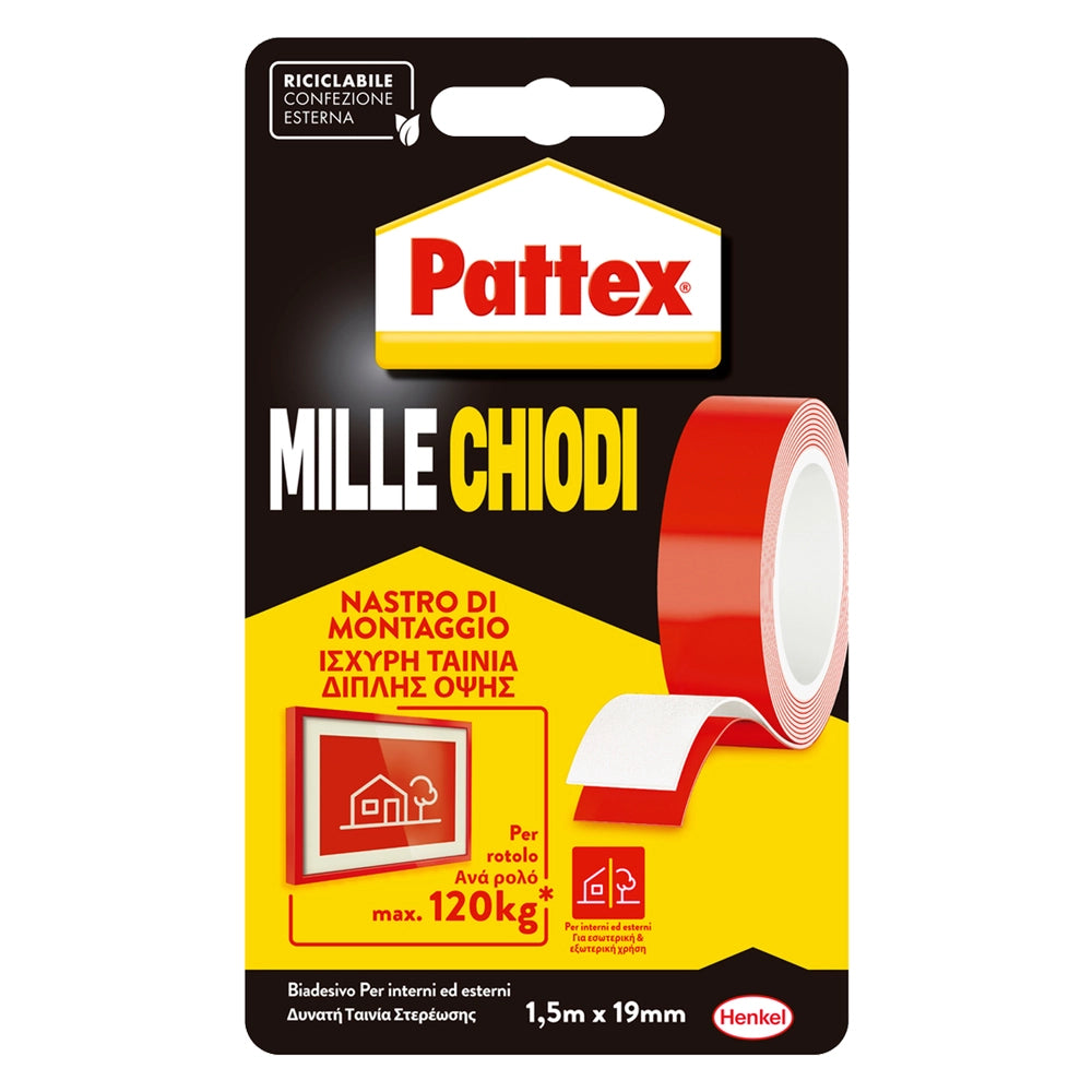 12blister nastro biadesivo 'millechiodi' mm 19 x 1,5 mt cod:ferx.9000630nlm