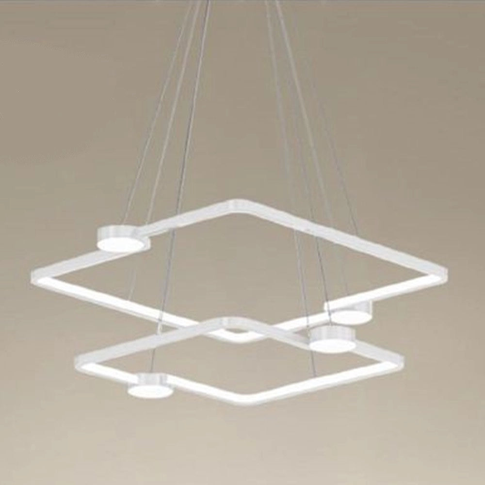 Trade Shop - Lampadario A Sospensione Led 60w 2 Quadrati Con Telecomando Design Moderno Bianco 71194 -